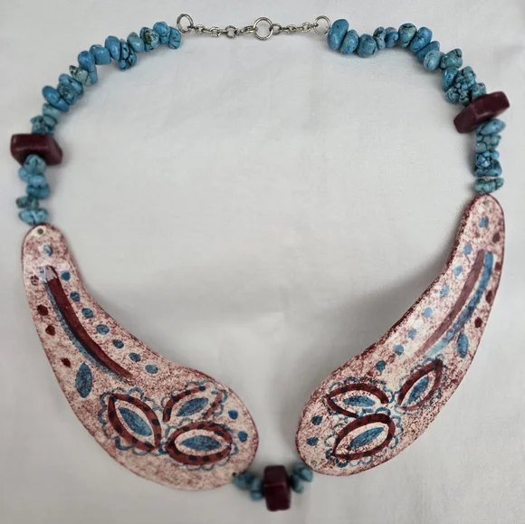 Vtg. Ceramic Handcrafted Collar Necklace Paisley 19" W/2"Extender - Picture 3 of 11